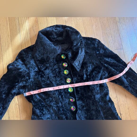 60s Vintage Black Velvet Princess Coat with Faux Fur Hem - Picture 5 of 10